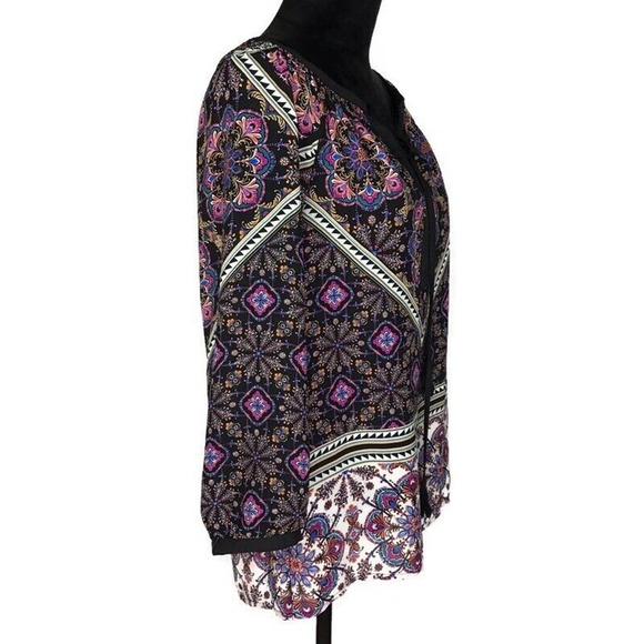 Gibson Latimer Colorful Blouse Multicolor Geometric Long Sleeve Art Deco Small - Picture 3 of 6